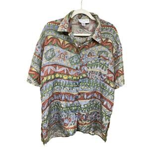 Vintage Casual Corner 80s Silk Unisex Medium Floral Button Down Funky Resort